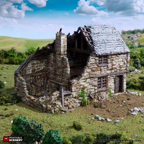 Printable Scenery - Ruined Hollyhock Cottage